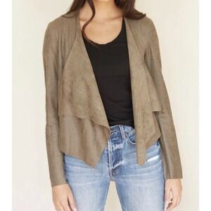 BLANKNYC Snake‎ Print Open Front Jacket Brown Drape Front Faux Suede size small
